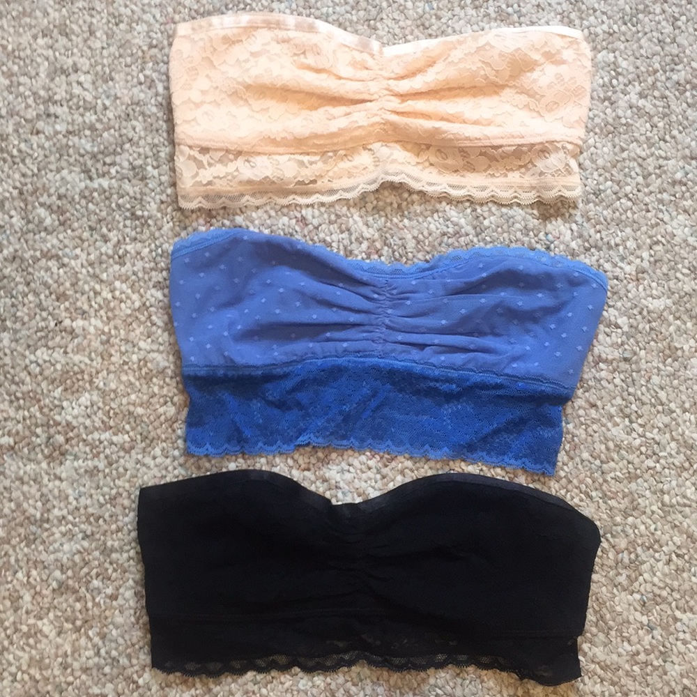 Small Aerie Lace Bandeaus in Black, Nude, and Blue